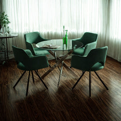 Masa dining rotunda, blat din sticla securizata Ø100 cm, cadru metalic cromat, 74 cm inaltime, Aurora 44-1