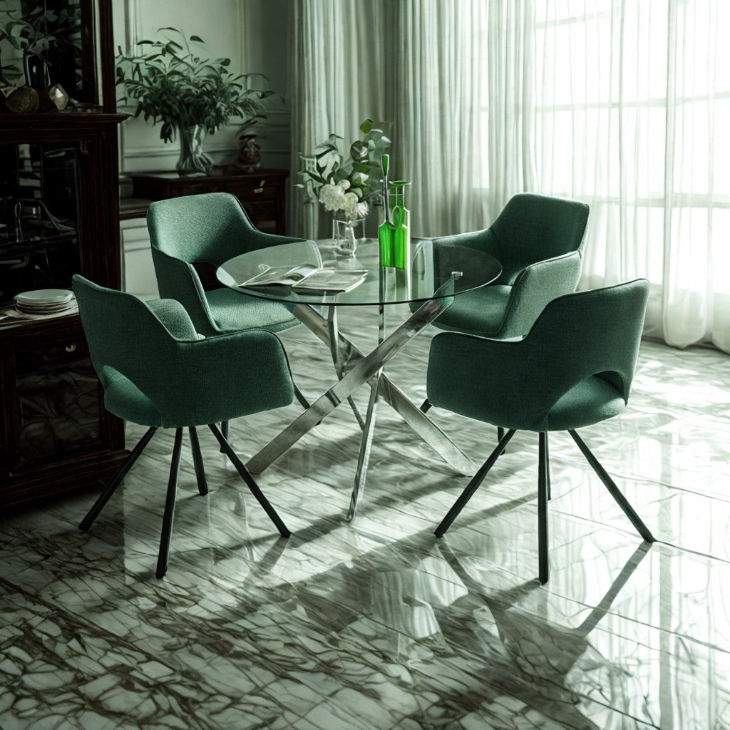 Masa dining rotunda, blat din sticla securizata Ø100 cm, cadru metalic cromat, 74 cm inaltime, Aurora 44-1