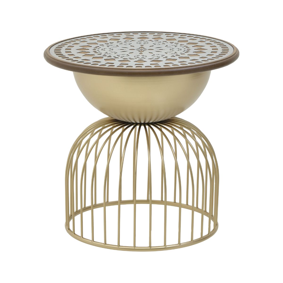 Masuta de cafea aurie din metal si lemn Ø56Χ53 Inart