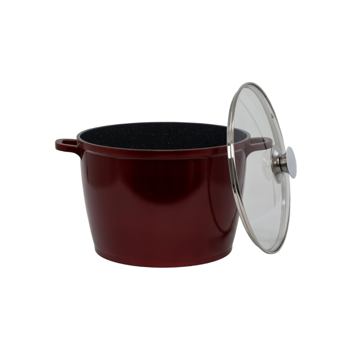 Oala din aluminiu , invelis ceramic marmorat , capac din sticla , 28 cm , 10 l , Grunberg GR1607