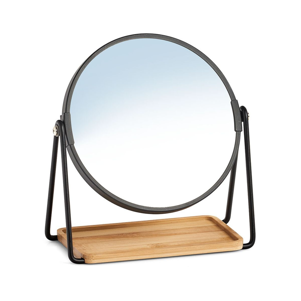 Oglinda cosmetica cu 2 fete, neagra, din metal si bambus, Ø17, Cosmetic Mirror Zeller, 1, hectarul.ro