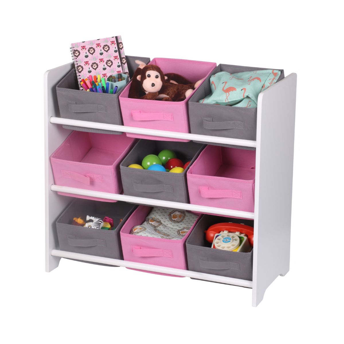 Organizator jucarii din MDF si textil roz/gri 59 cm Happy JudyWild