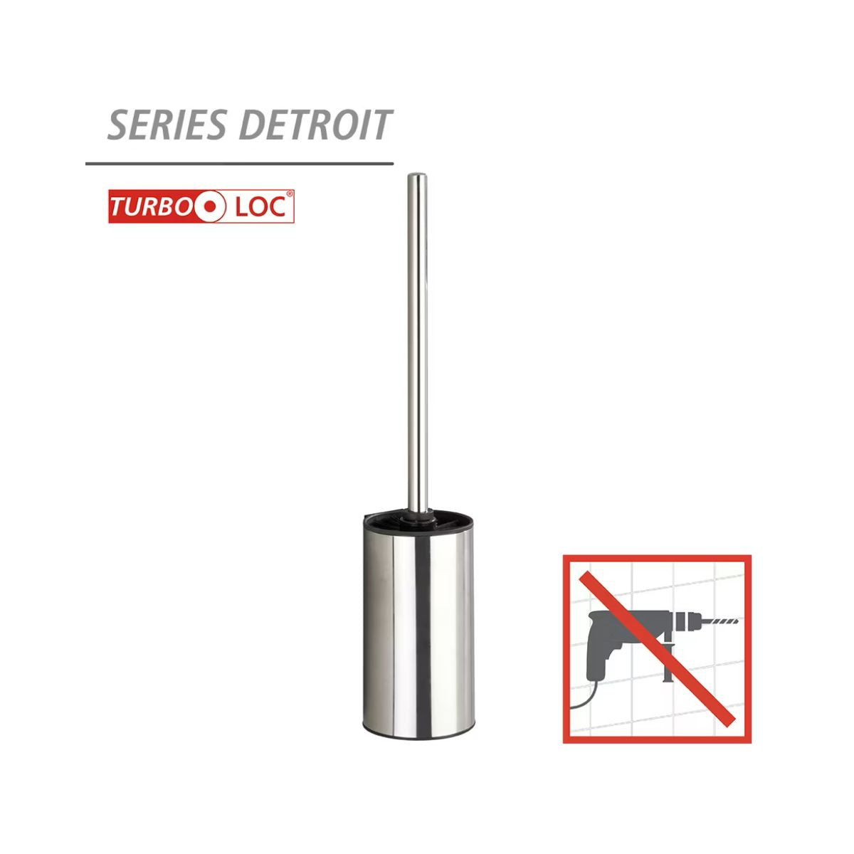 Perie de toaleta cu suport de perete argintiu din inox, 40 cm, Turbo-Loc Detroit Wenko