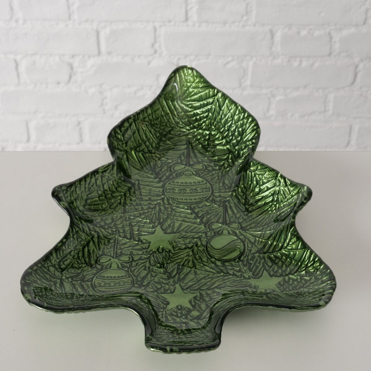 Platou de servire 30,5 cm verde din sticla Craciun Arian Boltze, 5, hectarul.ro