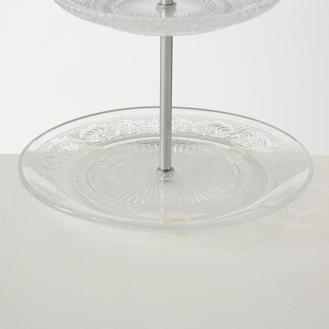 Platou de servire etajat, transparent, din sticla, Relief Boltze