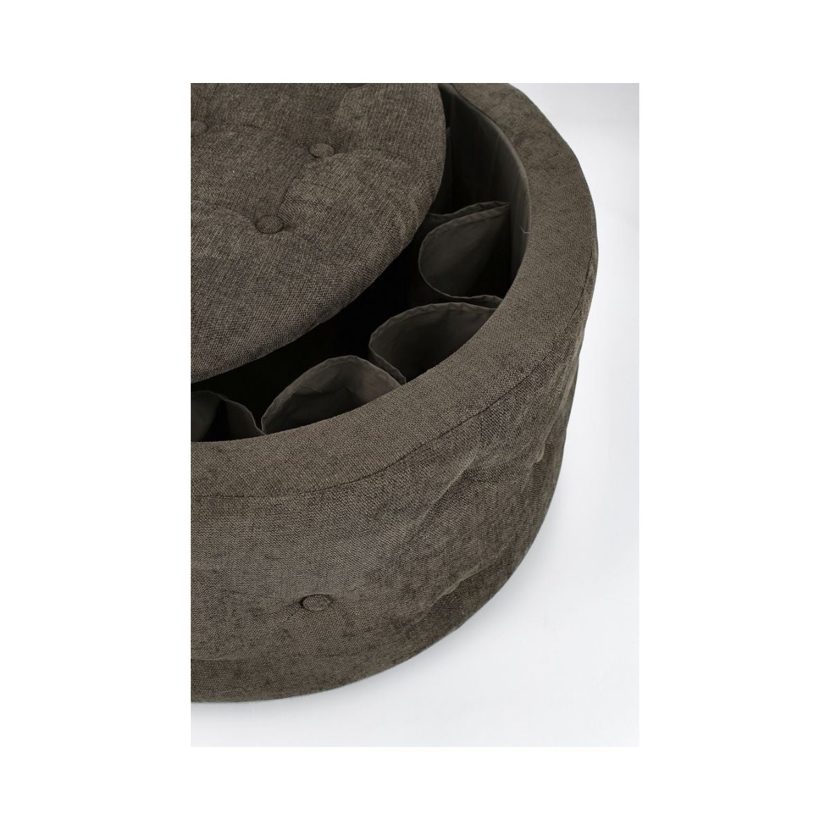 Pouf gri din tesatura poliester, lemn de pin si MDF Ø 70 cm, Ernestine Bizzotto