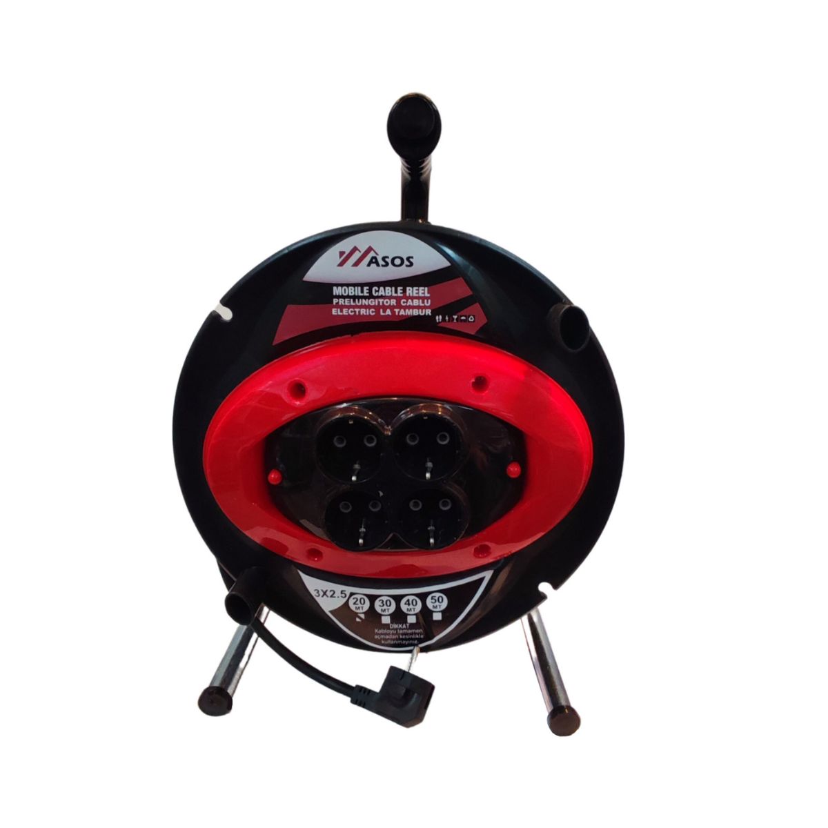 Prelungitor cablu electric pe tambur 20 metri, cu maner, 4 prize, 3 fire x 2.5mm