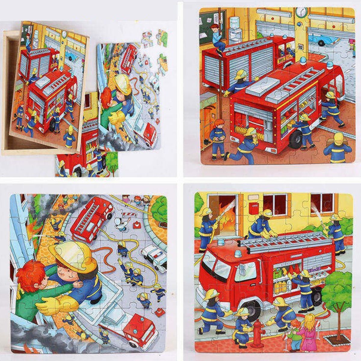 Puzzle 3 in 1 din lemn in cutie cu tematica - Pompieri, WD 9002F