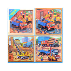 Puzzle 3 in 1 din lemn in cutie cu tematica - Vehicule constructii, WD 9002E