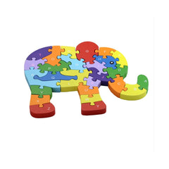 Puzzle 3D din lemn, elefant, 26 piese, cu litere si cifre, WD 4506-N