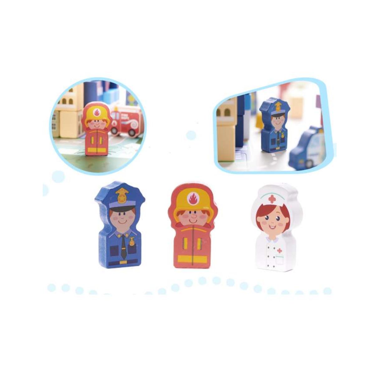 Puzzle cuburi din lemn educativ, oras, 100 buc, 55x42cm