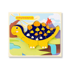 Puzzle din lemn 3D dinozaur Ankylosaurus cu 6 piese, 18x 15 cm, WD 9513-K