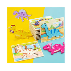 Puzzle din lemn 3D dinozaur Brachiosaurus cu 6 piese, 18x 15 cm, WD 9513-C