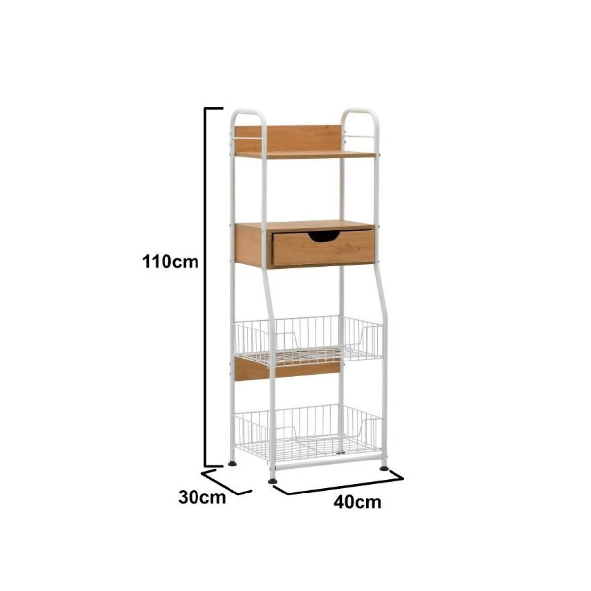 Raft pentru bucatarie alb / lemn natural 40x30x110 cm