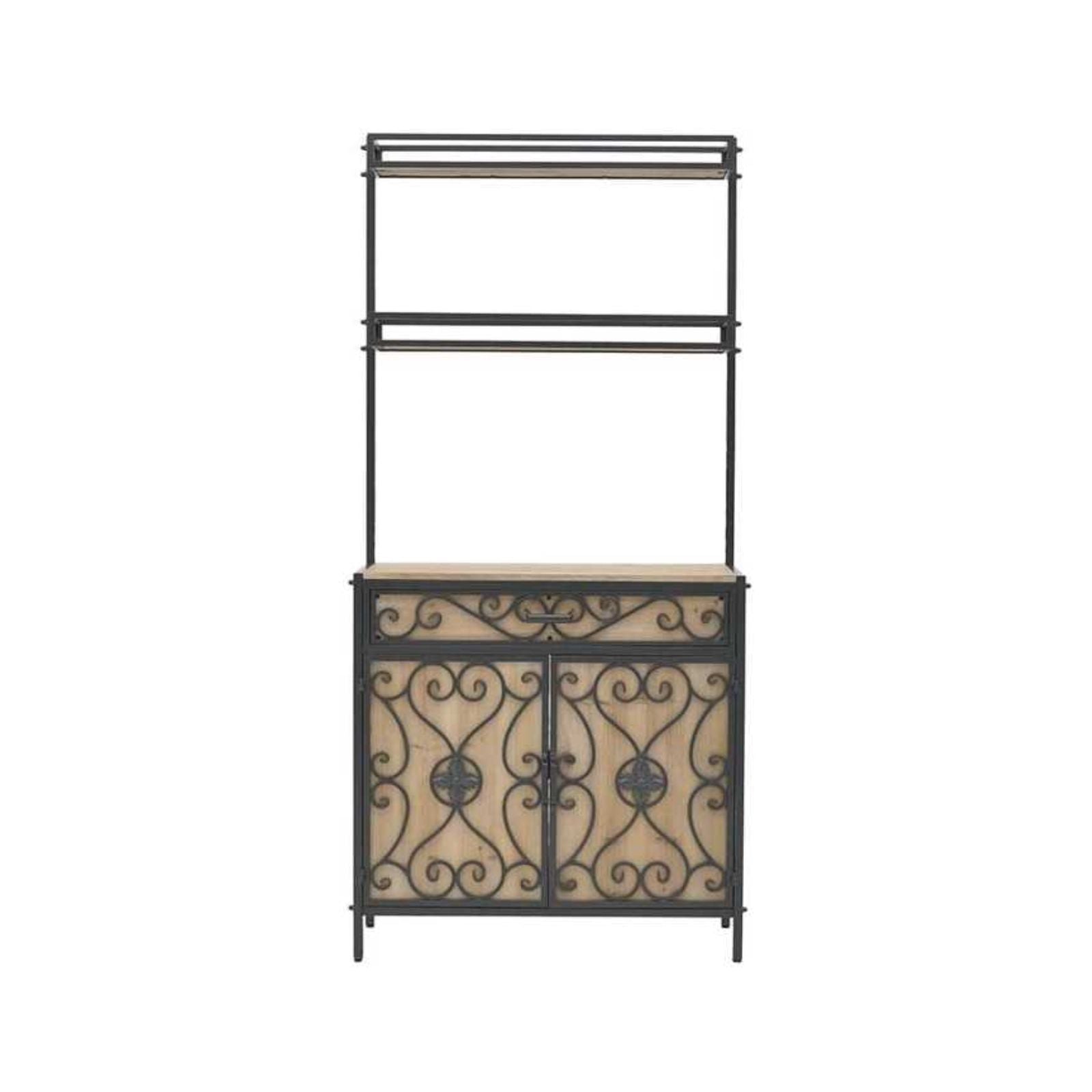 Bufet metalic cu lemn, negru-natural, 84x40x180 cm, INART