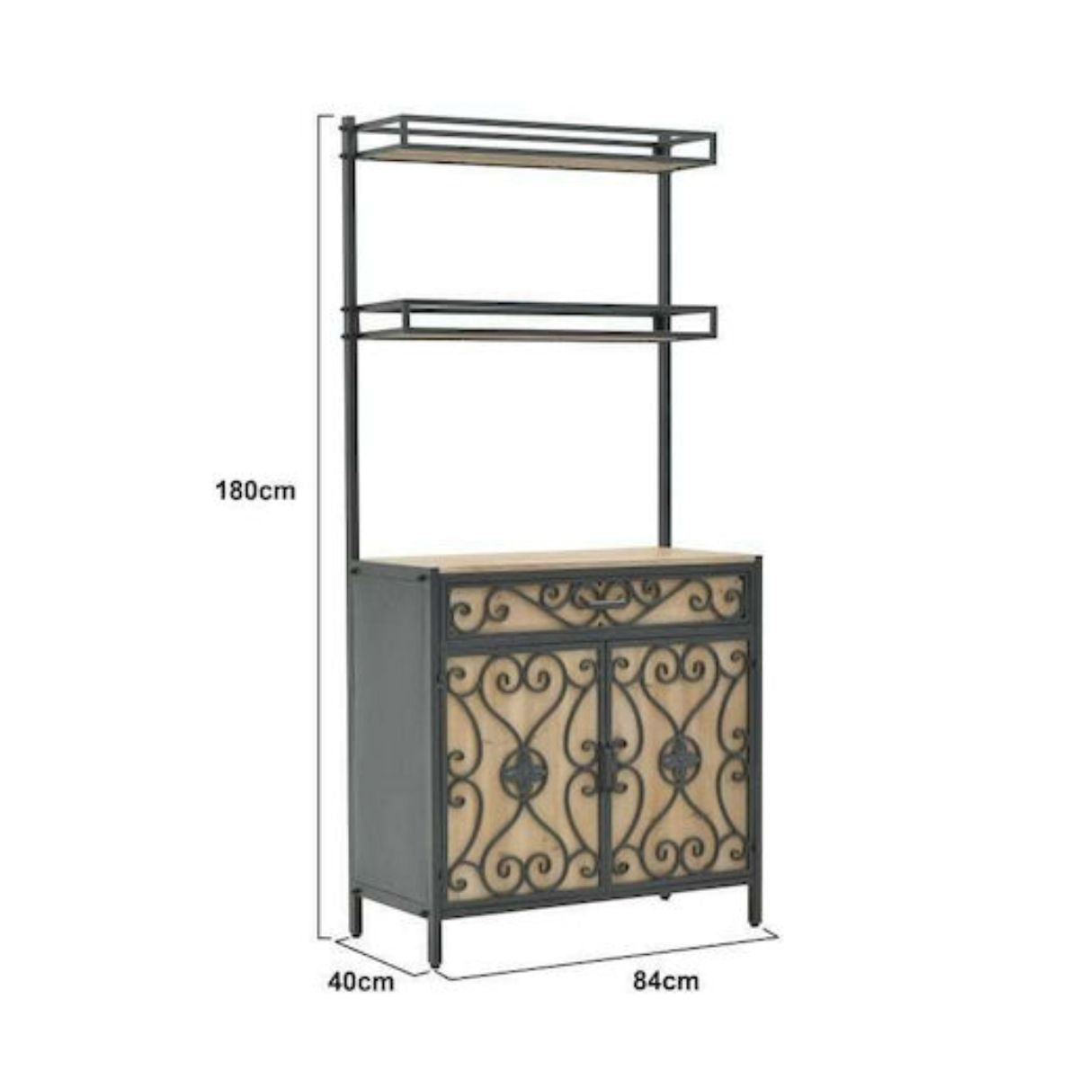Bufet metalic cu lemn, negru-natural, 84x40x180 cm, INART