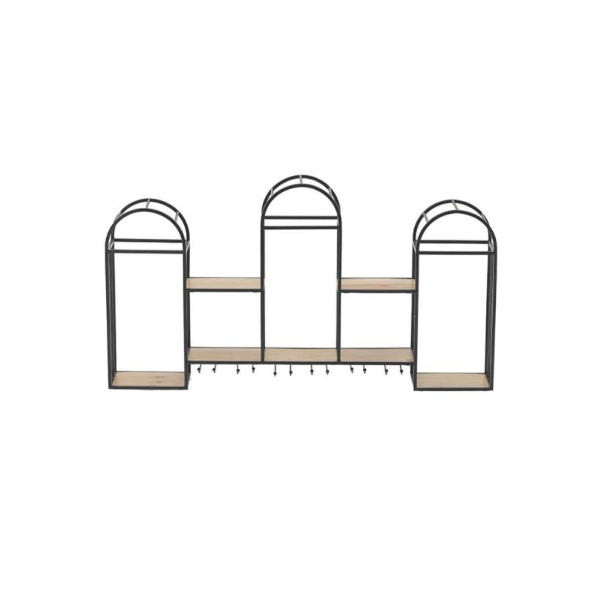 Raft pentru vinuri si pahare Inart, din lemn si metal, 94x14x52 cm, negru/natur