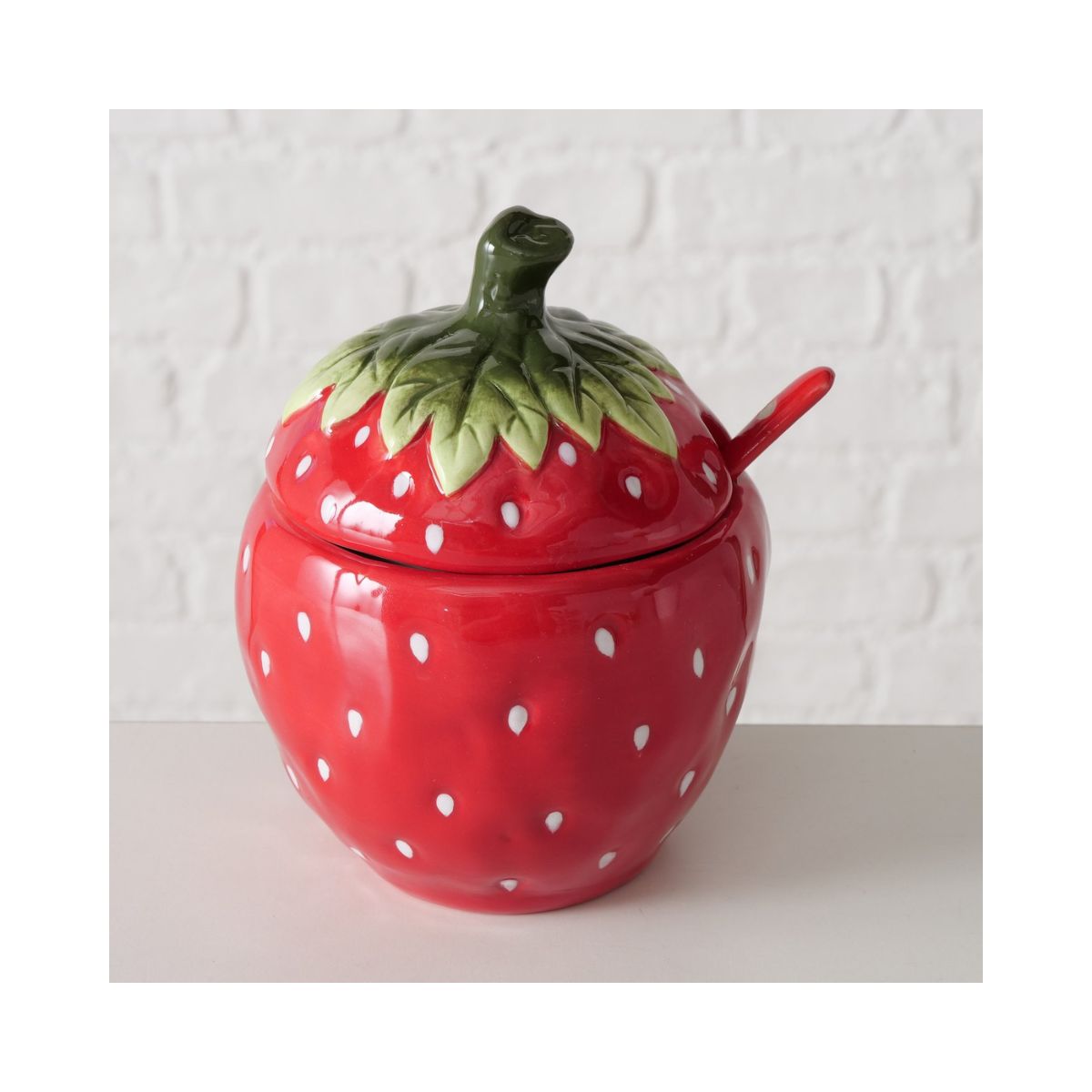 Recipient cu lingurita, din ceramica, 14 cm Strawberry Boltze