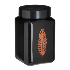Recipient depozitare alimente din sticla cu capac, model frunza, 1500ml, Φ11x18 cm Negru/Portocaliu