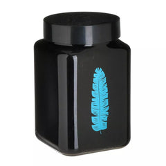 Recipient depozitare alimente din sticla cu capac, model frunza, 1500ml, Φ11x18 cm Negru/Albastru