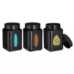 Recipient depozitare alimente din sticla cu capac, model frunza, 1500ml, Φ11x18 cm Negru/Portocaliu