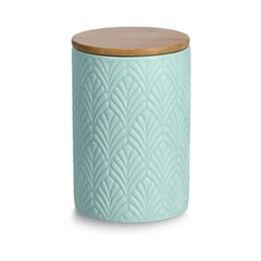 Recipient depozitare alimente verde-menta din ceramica cu capac, 720 ml, Φ10 x 15 cm Leaves Zeller