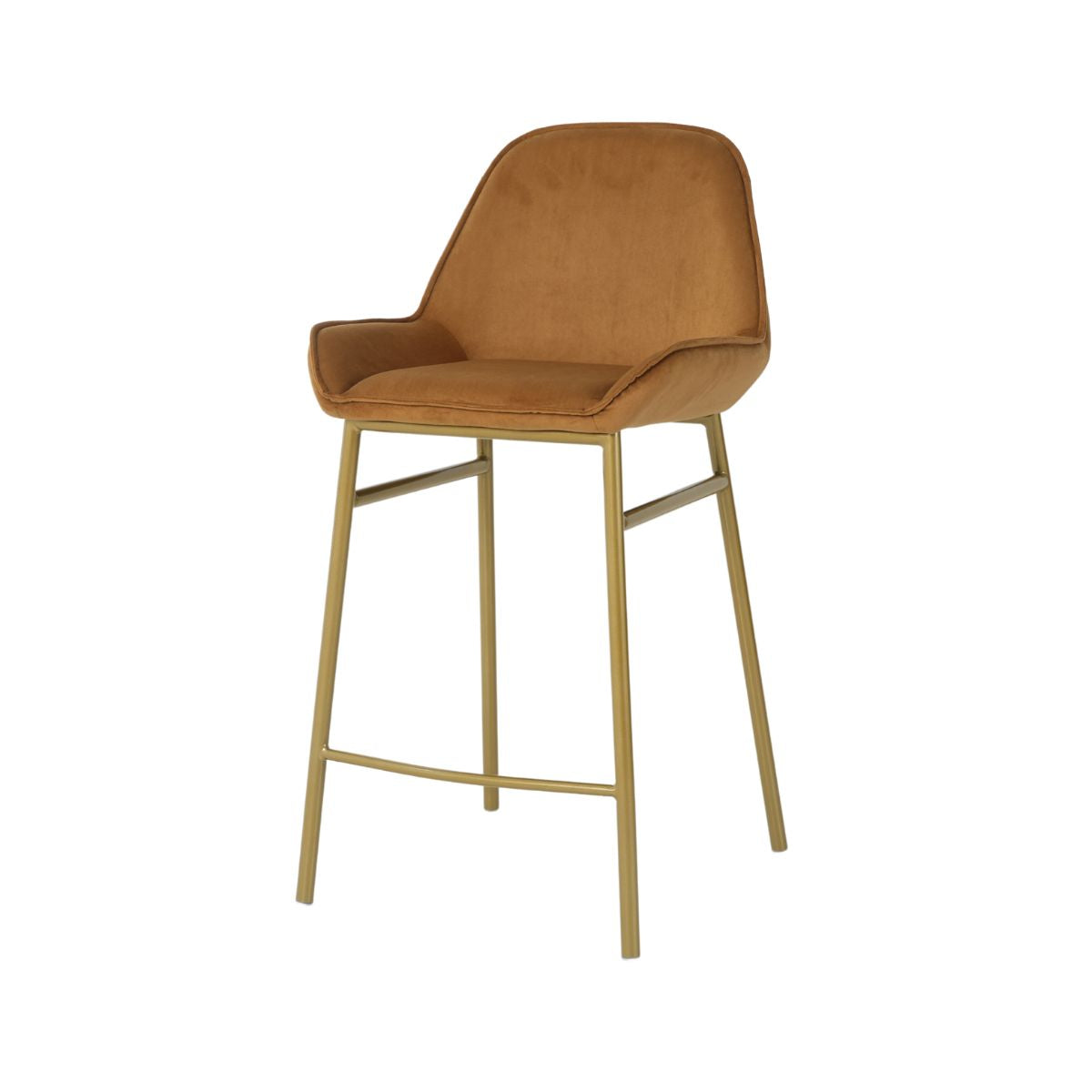 Scaun de bar cu cadru metalic fix si sezut textil din catifea de culoare taupe , 52x49x94.5 cm Y1851, 1, hectarul.ro