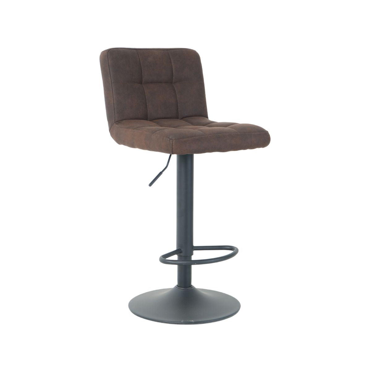 Scaun de bar cu picior metalic reglabil pe inaltime si sezut rotativ din microfibra de culoare maro vintage, 40x40x104 cm A635, 1, hectarul.ro