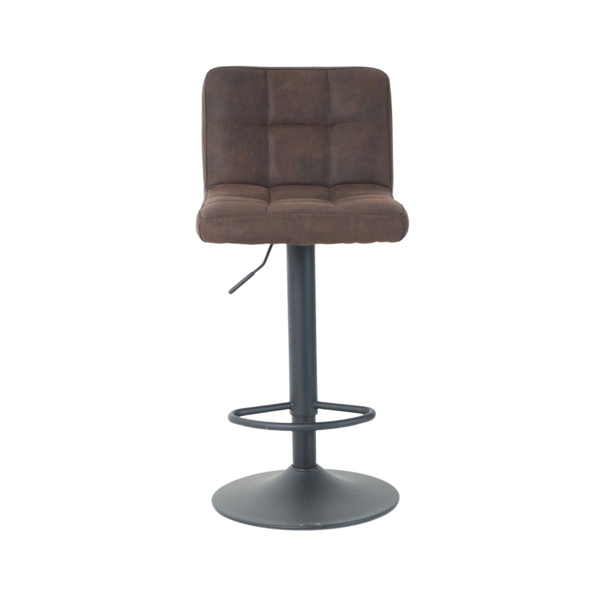 Scaun de bar cu picior metalic reglabil pe inaltime si sezut rotativ din microfibra de culoare maro vintage, 40x40x104 cm A635