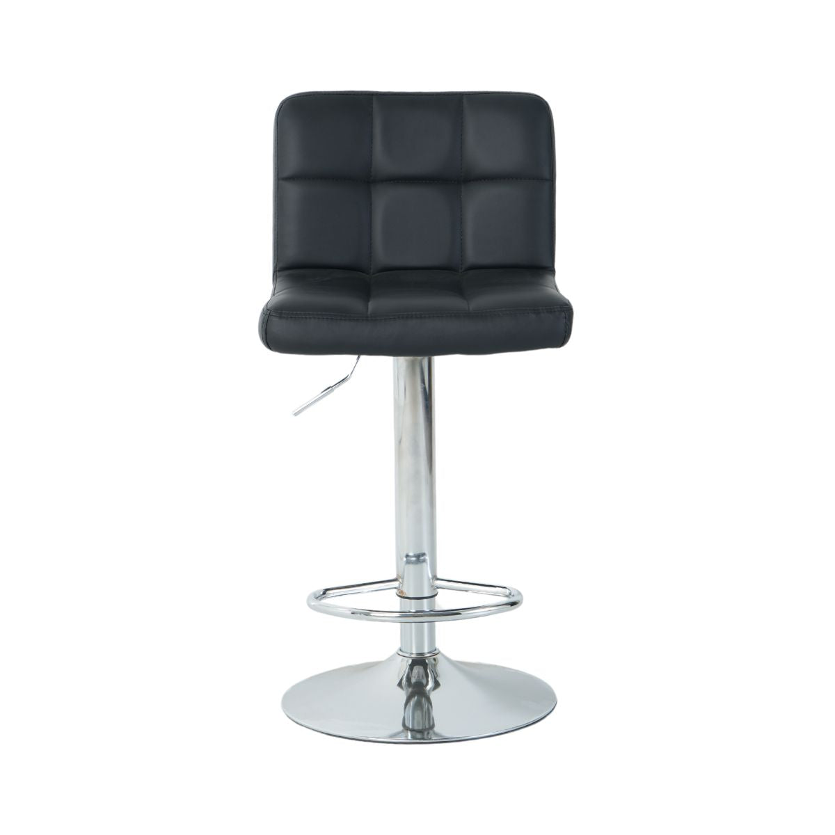 Scaun de bar cu picior metalic reglabil pe inaltime si sezut rotativ din piele artificiala de culoare neagra, 40x40x104 cm A635