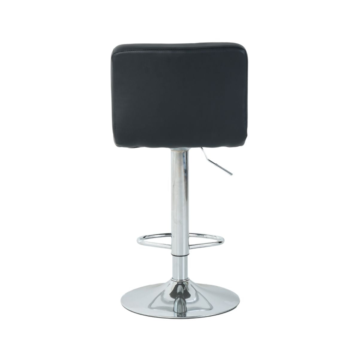Scaun de bar cu picior metalic reglabil pe inaltime si sezut rotativ din piele artificiala de culoare neagra, 40x40x104 cm A635