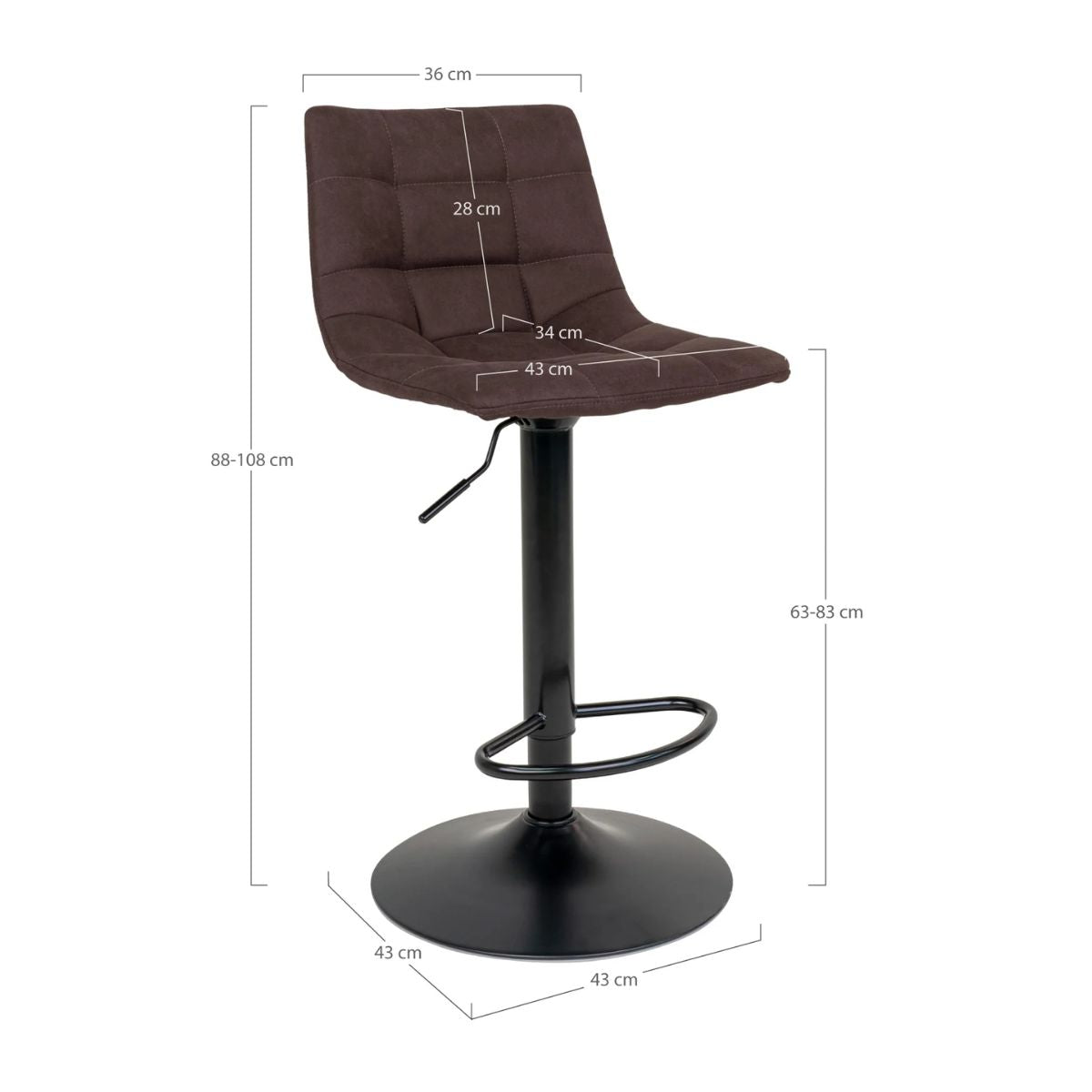 Scaun de bar maro inchis/negru din catifea poliester si otel Middelfart House Nordic