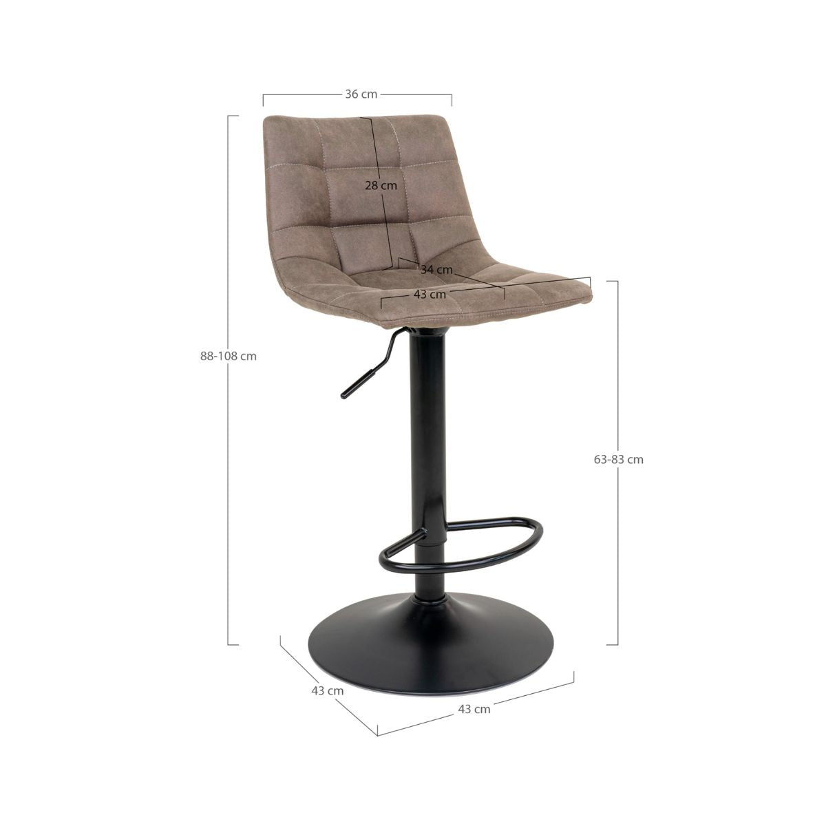 Scaun de bar maro/negru din microfibra si otel Middelfart House Nordic