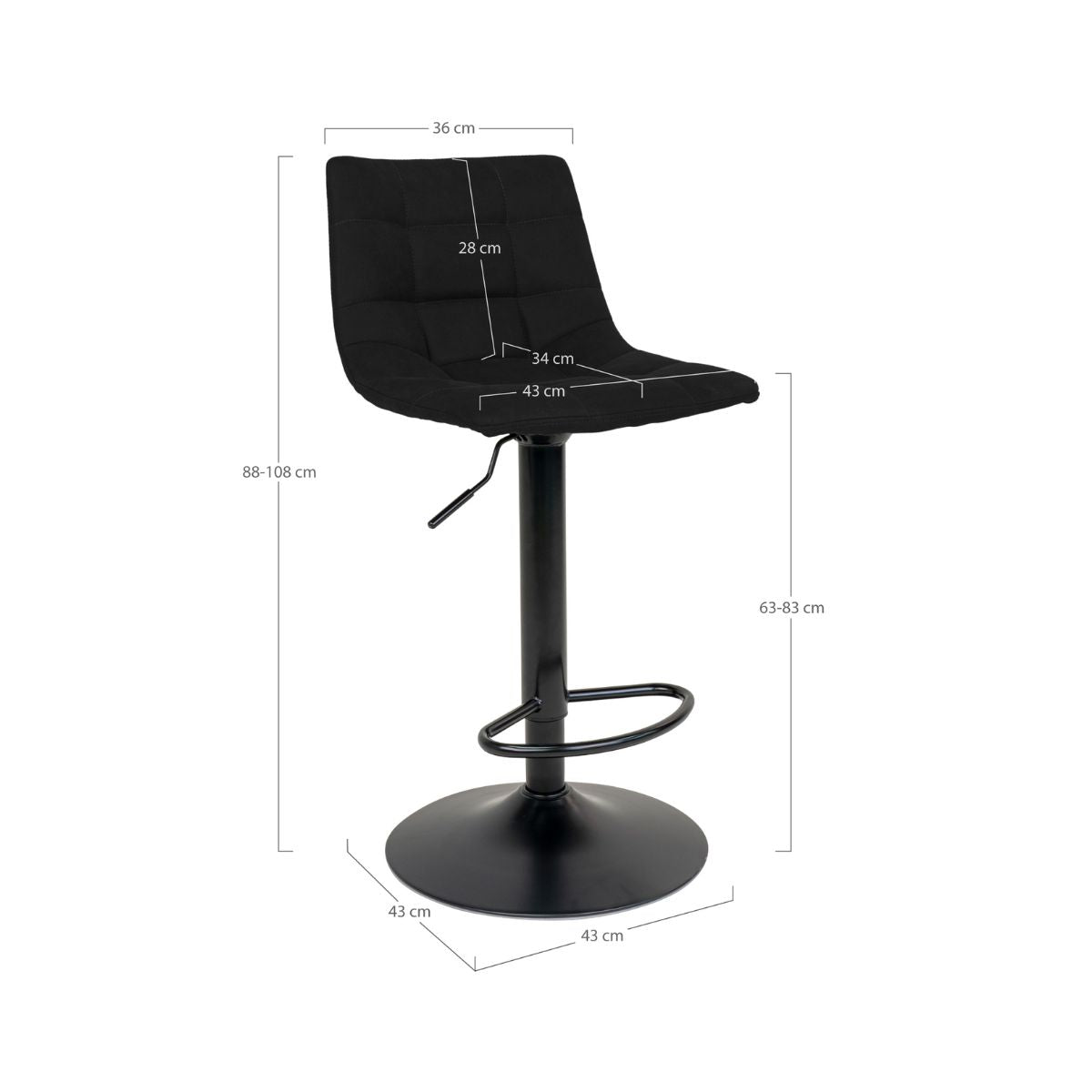 Scaun de bar negru/negru din catifea poliester si metal Middelfart House Nordic