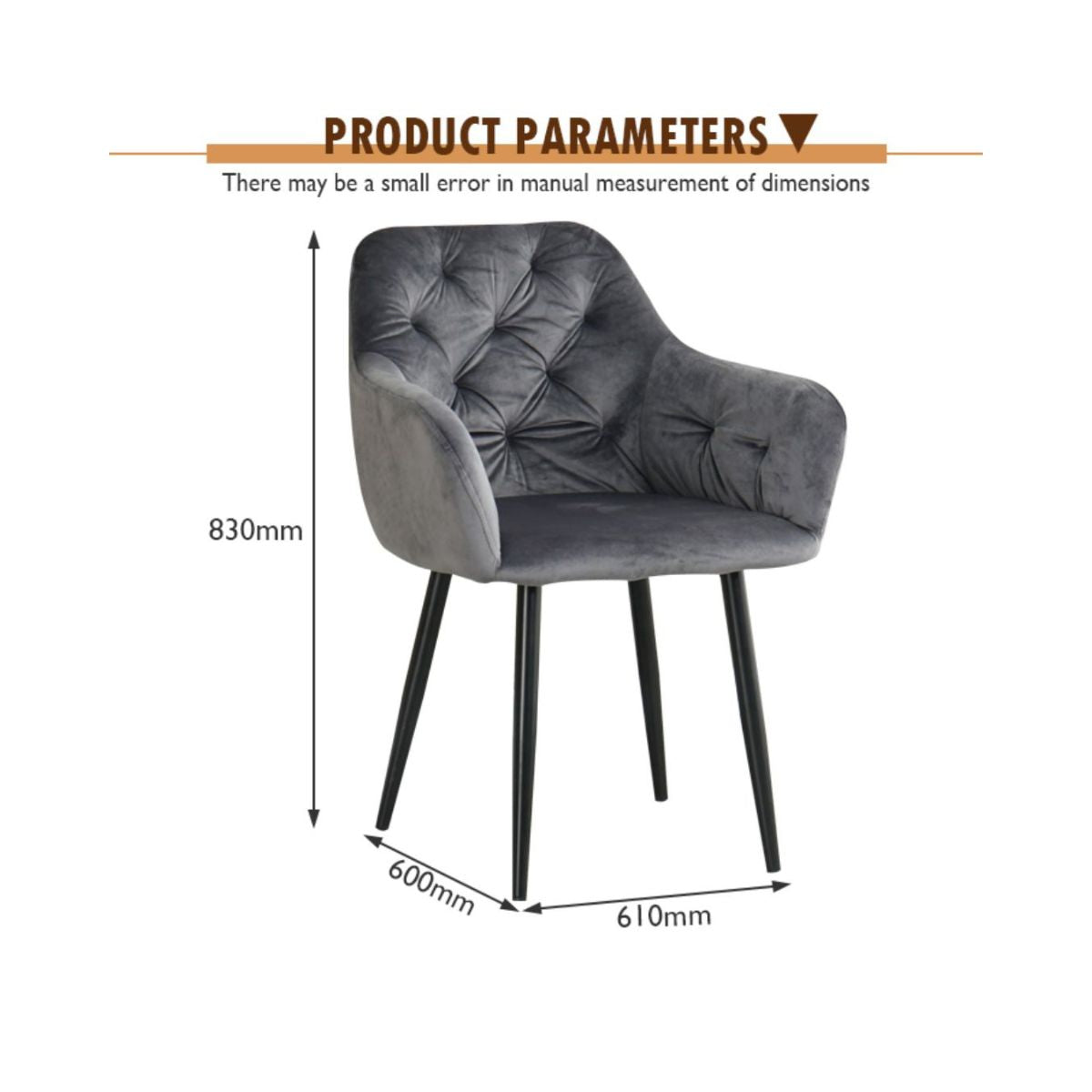 Pachet 3+1 Scaun tip fotoliu living/ dining, gri, tapiserie catifea, cadru metalic, fix, Velvet Old