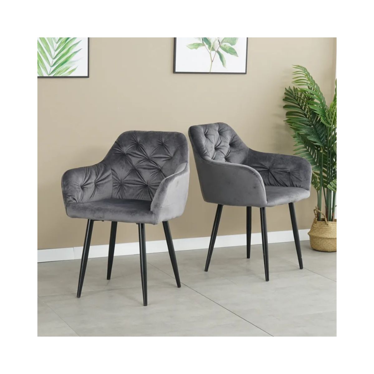 Pachet 3+1 Scaun tip fotoliu living/ dining, gri, tapiserie catifea, cadru metalic, fix, Velvet Old