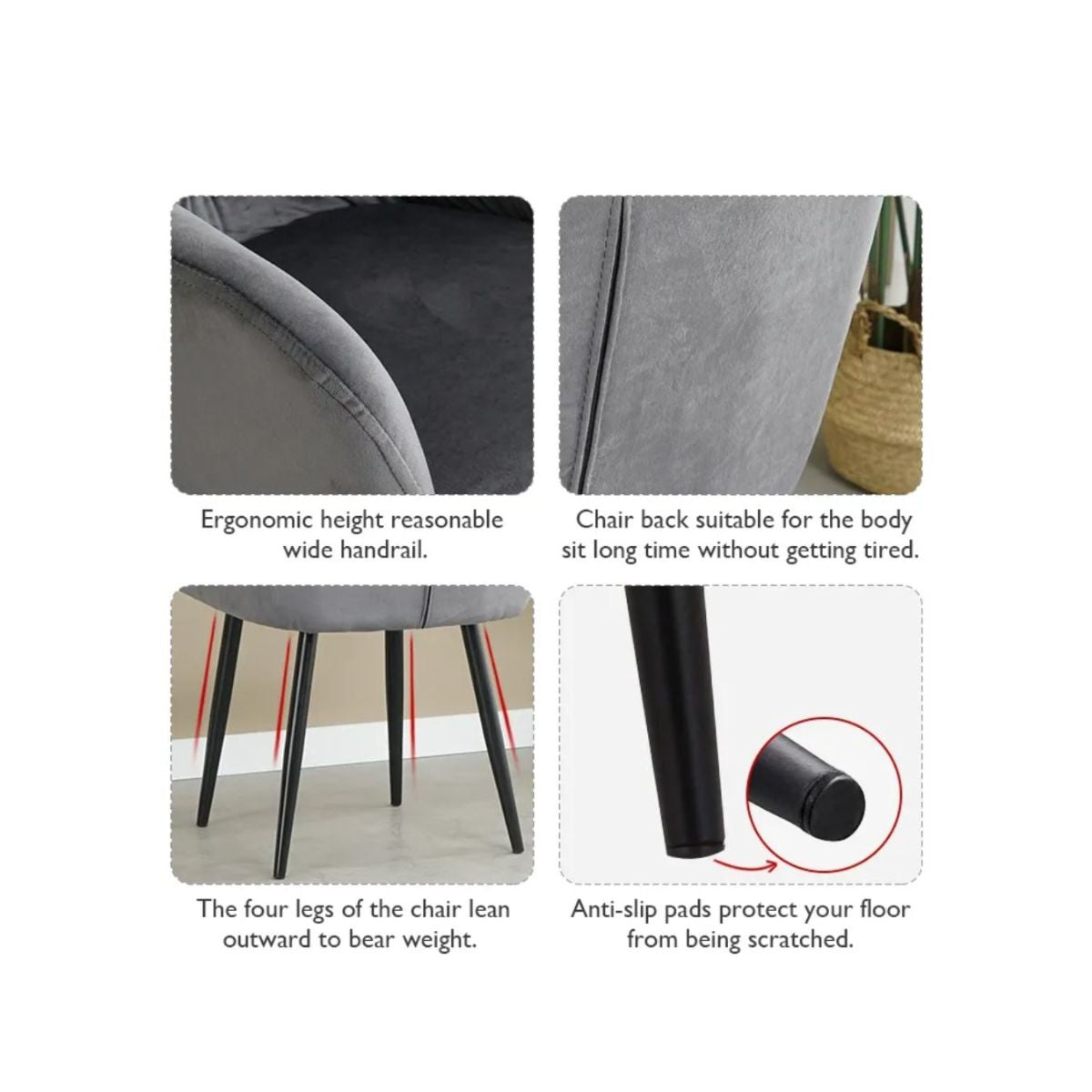Pachet 3+1 Scaun tip fotoliu living/ dining, gri, tapiserie catifea, cadru metalic, fix, Velvet Old