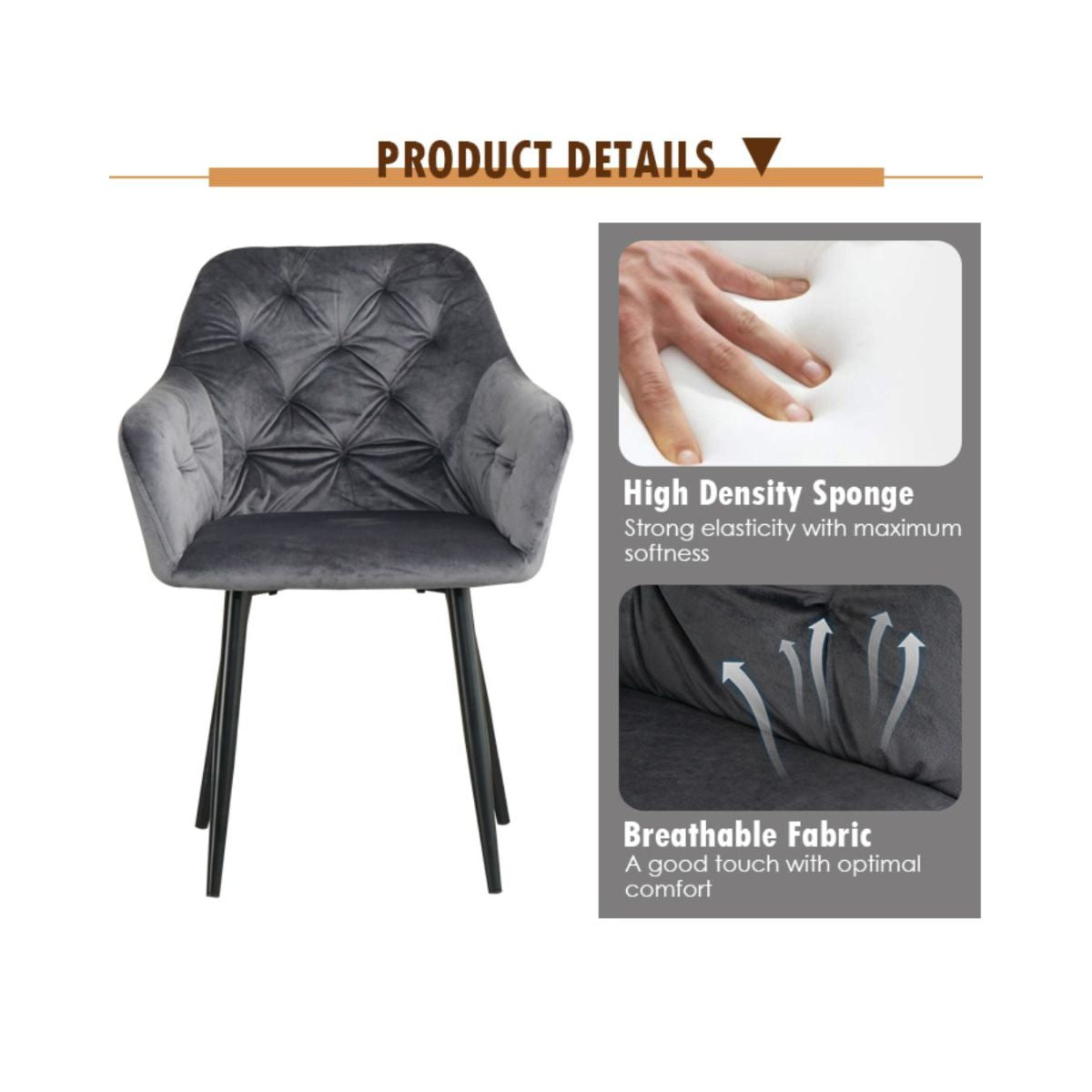 Pachet 3+1 Scaun tip fotoliu living/ dining, gri, tapiserie catifea, cadru metalic, fix, Velvet Old