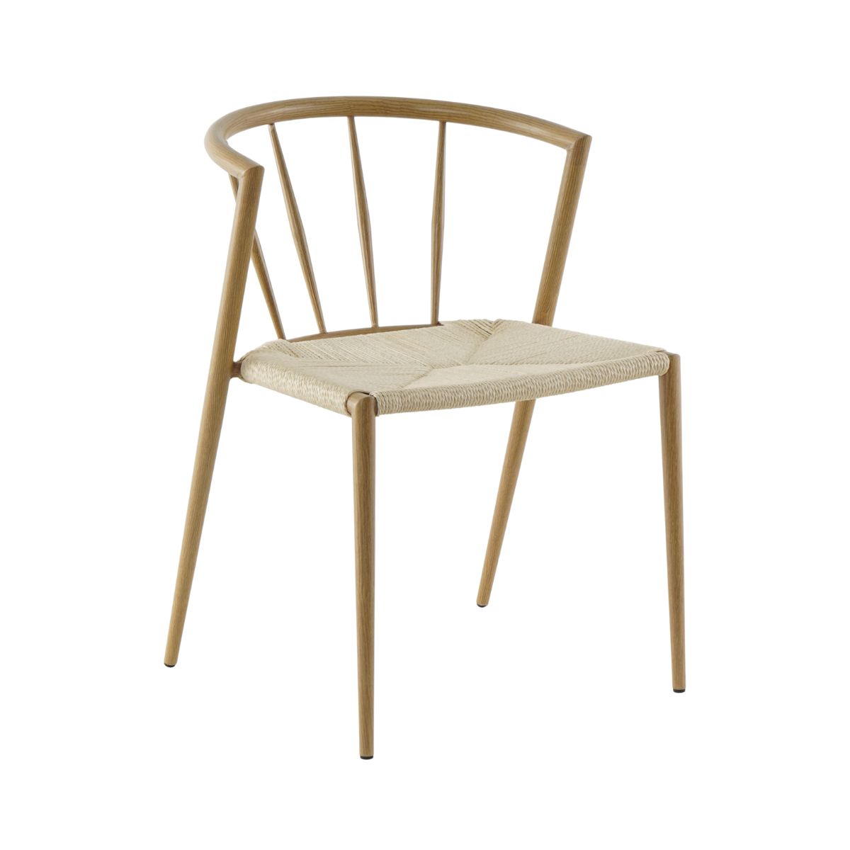 Scaun de dining cu cadru metalic din otel de culoare maro deschis si sezut din poliratan de culoare crem, 50.5x52x72 cm, A665, 1, hectarul.ro