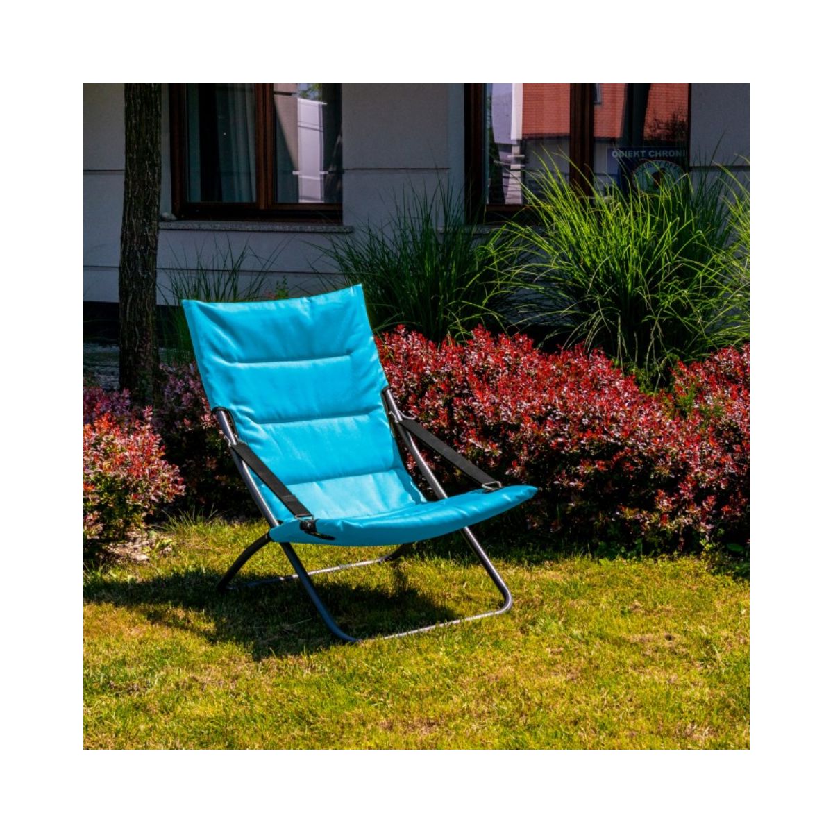 Scaun de terasa/gradina tip sezlong, albastru, din otel si poliester