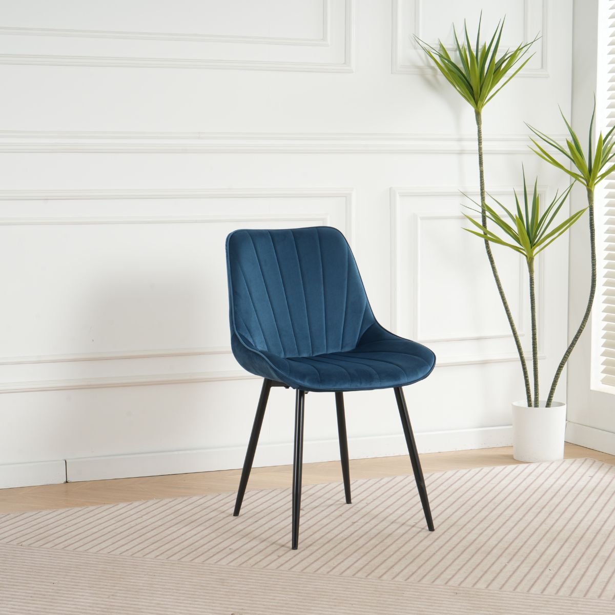 Pachet 3+1 Scaun dining albastru cu cadru metalic fix si sezut textil Lisse A866 HARO