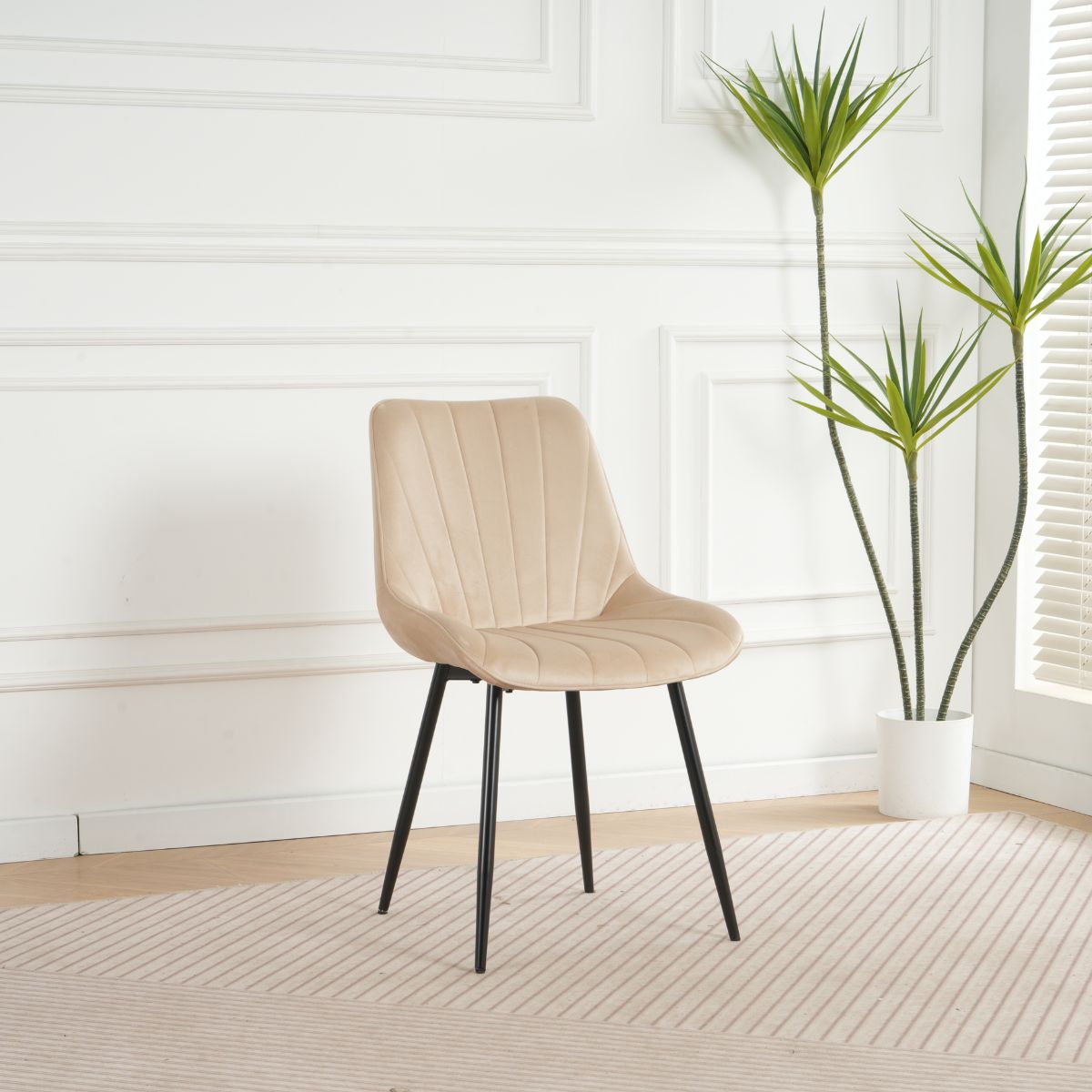 Scaun dining bej cu cadru metalic fix si sezut textil, 60x60x80 cm, Lisse A866 HARO