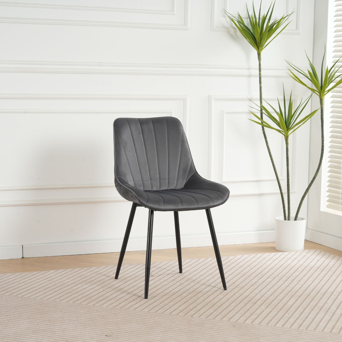 Pachet 3+1 Scaun dining gri cu cadru metalic fix si sezut textil Lisse A866 HARO