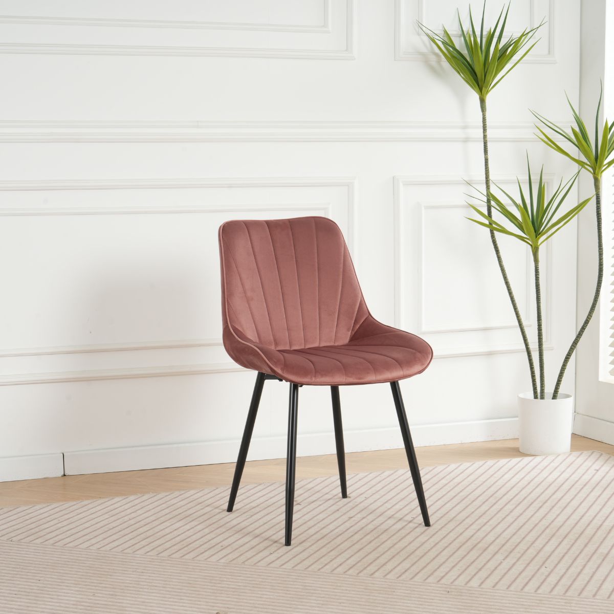 Scaun dining roz prafuit cu cadru metalic fix si sezut textil, 60x60x80 cm, Lisse A866 HARO