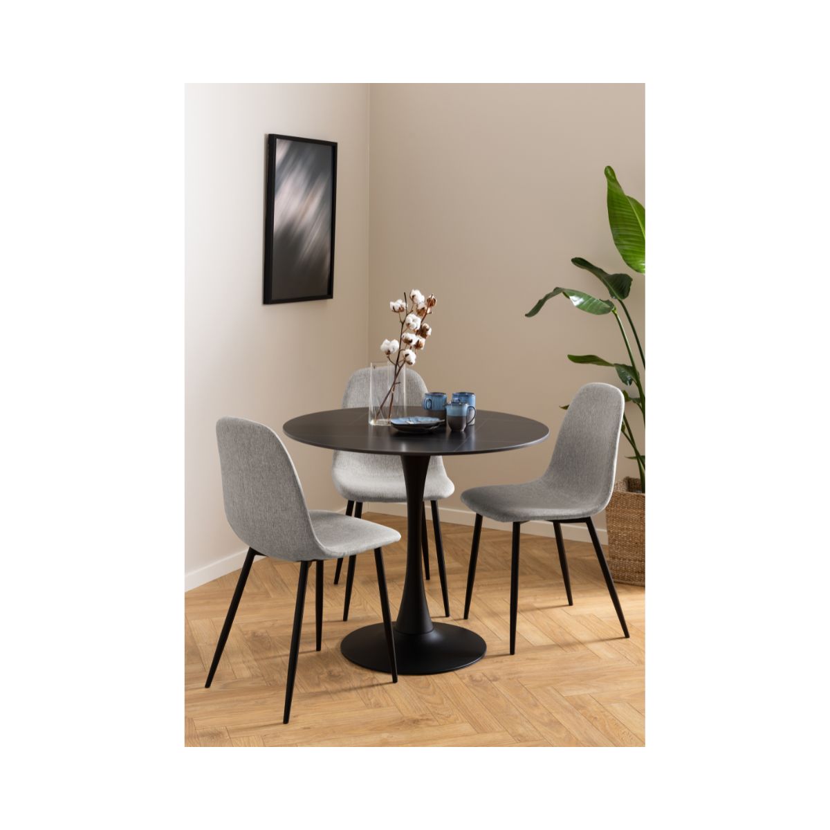 Scaun dining gri deschis din textil si metal Celia Actona