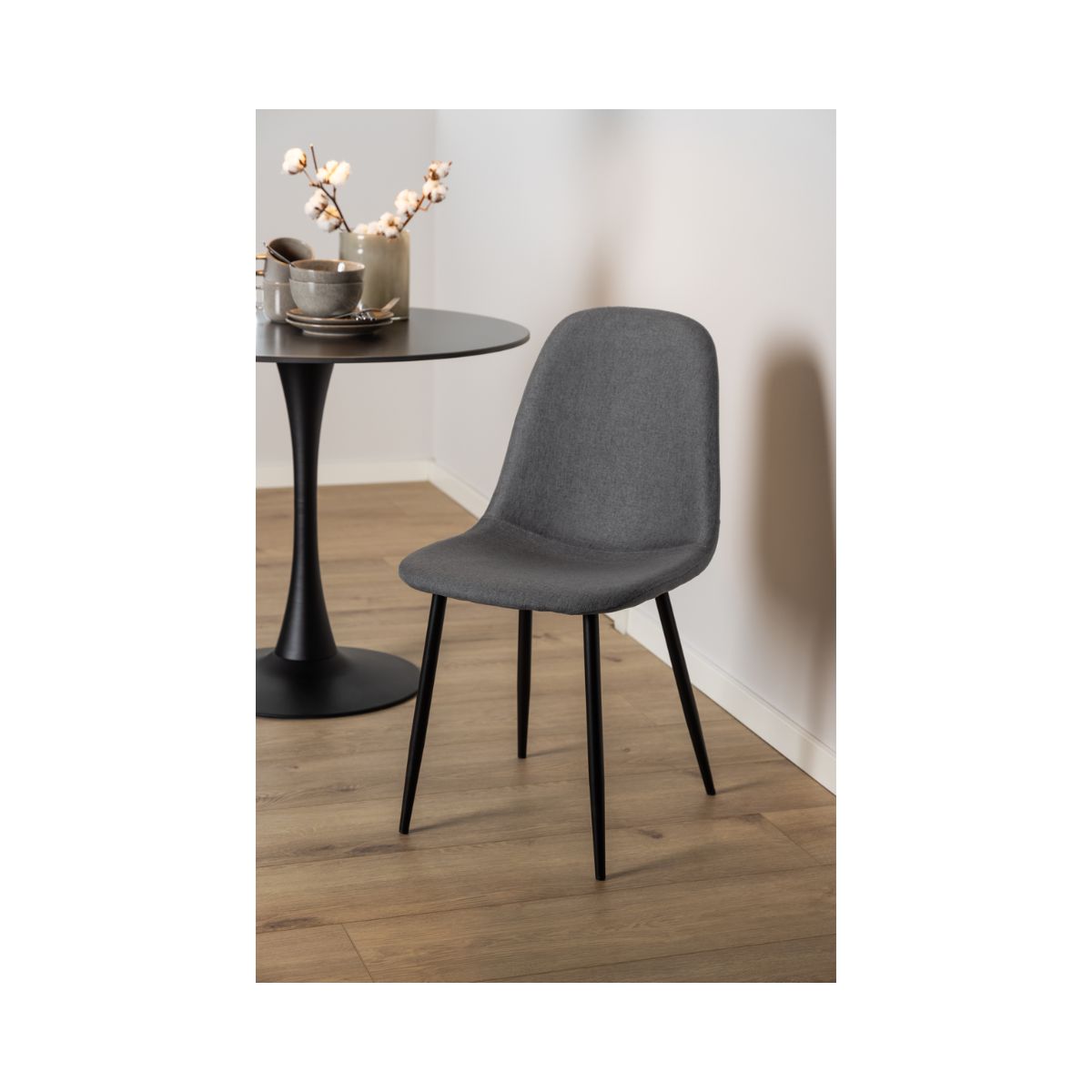 Scaun dining gri inchis din textil si metal Celia Actona