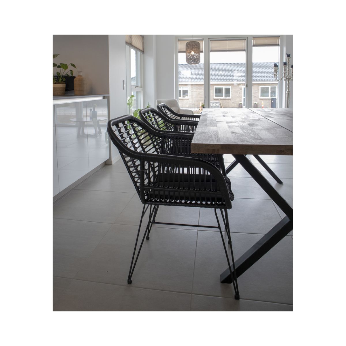 Scaun dining negru/negru din poliratan Trieste House Nordic