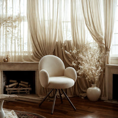 Scaun dining rotativ, crem, tapiserie textil si cadru metalic, 60x84x61 cm Teddy DC71