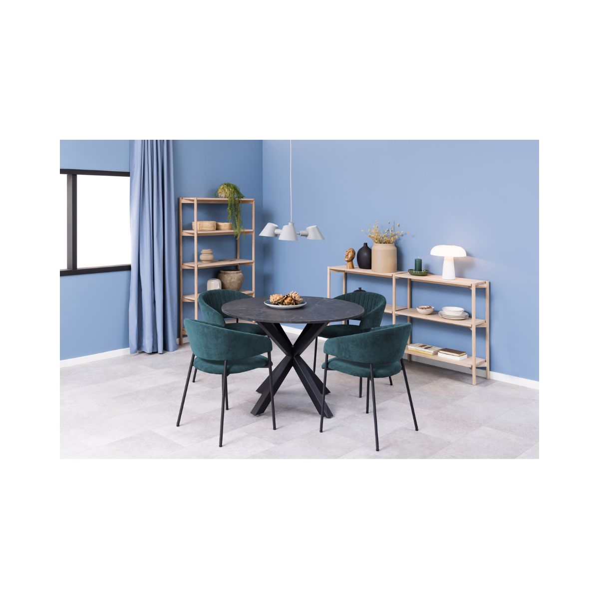 Scaun living albastru petrol din textil si metal Ann Actona