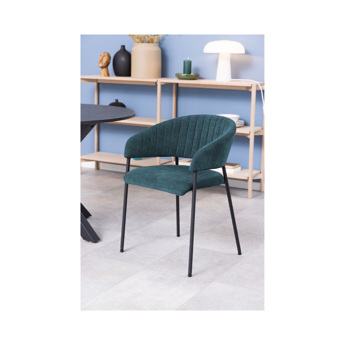 Scaun living albastru petrol din textil si metal Ann Actona